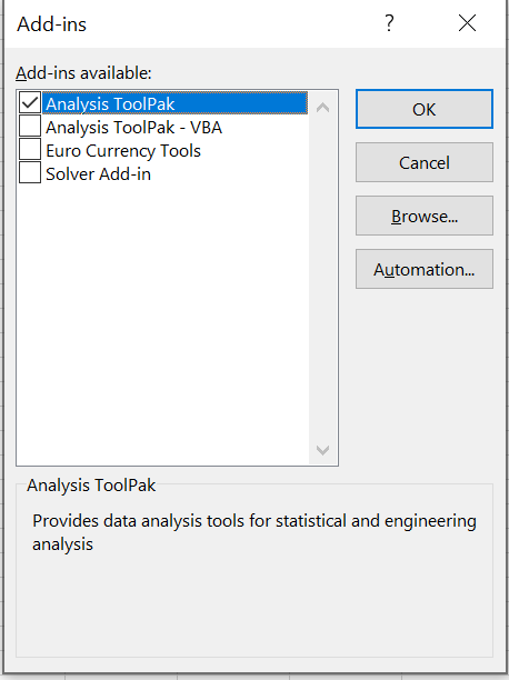 Analyis Toolpak Add-in