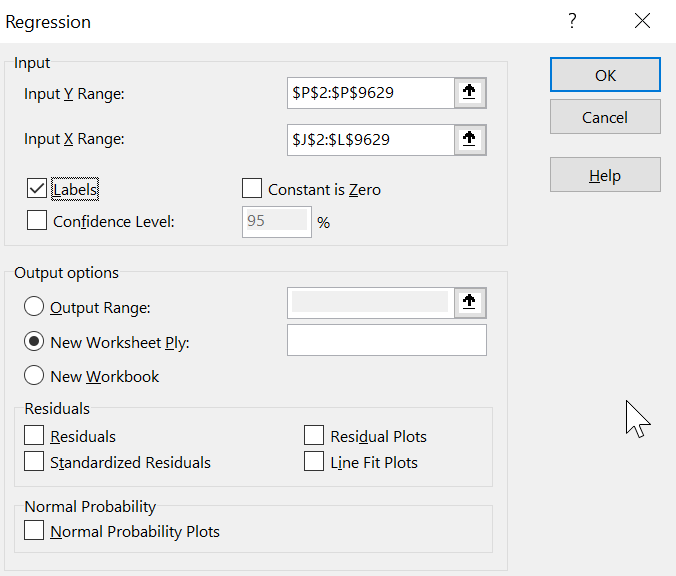 Regression Menu Options